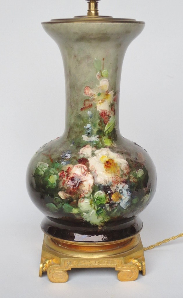 Coppia di lampade impressioniste in ceramica.  