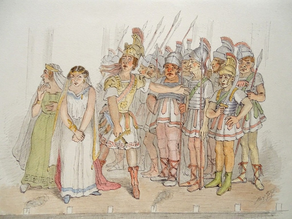Alexandre JAZET (1814-1897) La Tragédie - Théatre de Société N° 1 -  Dessin original 