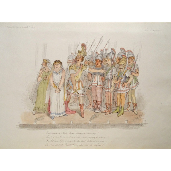 Alexandre JAZET (1814-1897) La Tragédie - Théatre de Société N° 1 -  Dessin original 