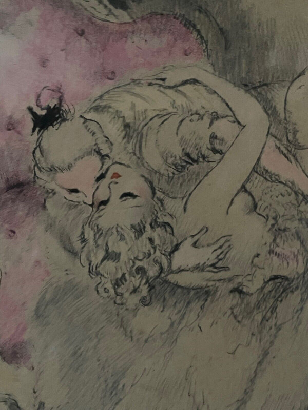 Lithografie von Louis Icart mit der Darstellung eines erotischen Paares XX.