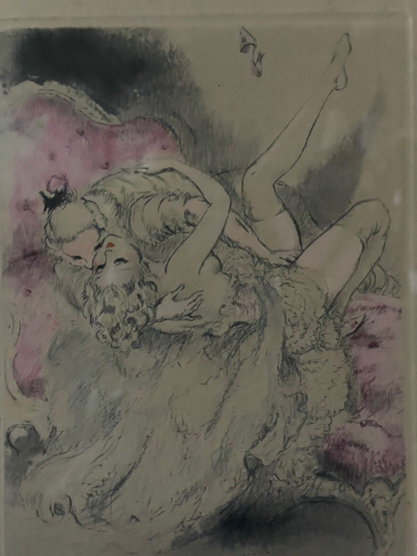 Lithografie von Louis Icart mit der Darstellung eines erotischen Paares XX.