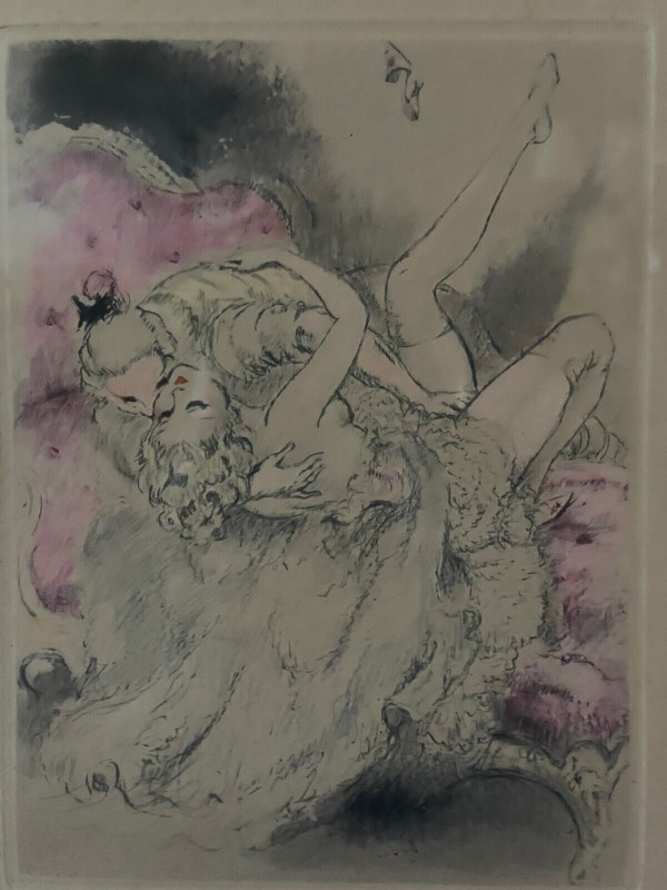 Lithografie von Louis Icart mit der Darstellung eines erotischen Paares XX.
