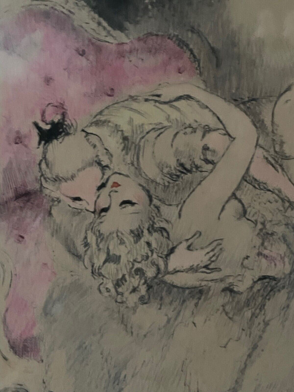 Lithografie von Louis Icart mit der Darstellung eines erotischen Paares XX.
