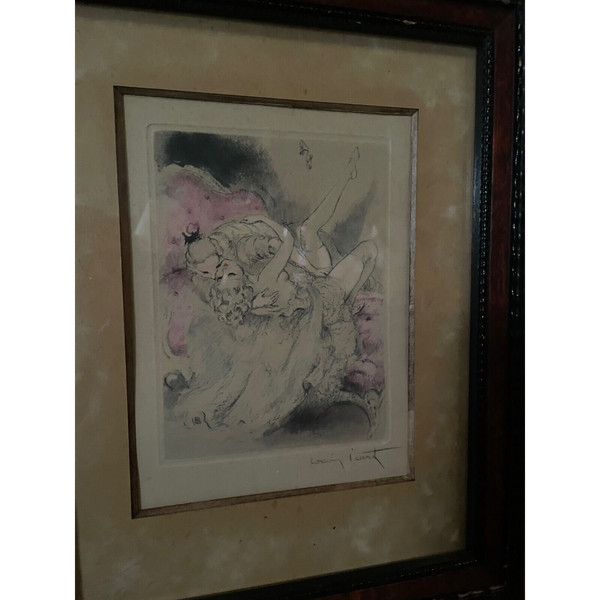 Lithografie von Louis Icart mit der Darstellung eines erotischen Paares XX.