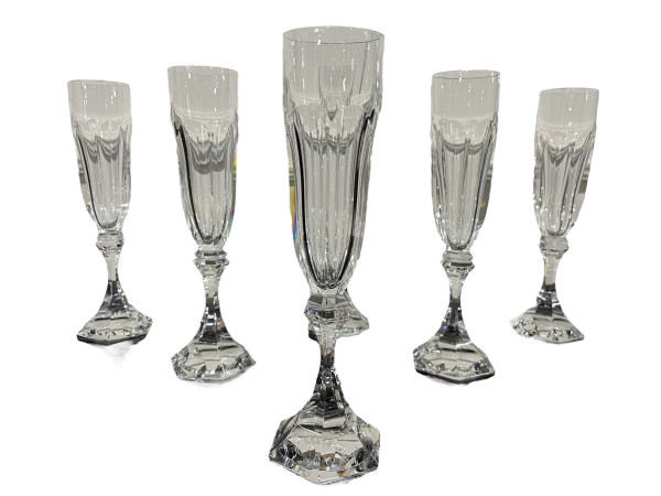 6 Saint Louis Crystal Champagne Flutes Chambord Model H: 22 Cm