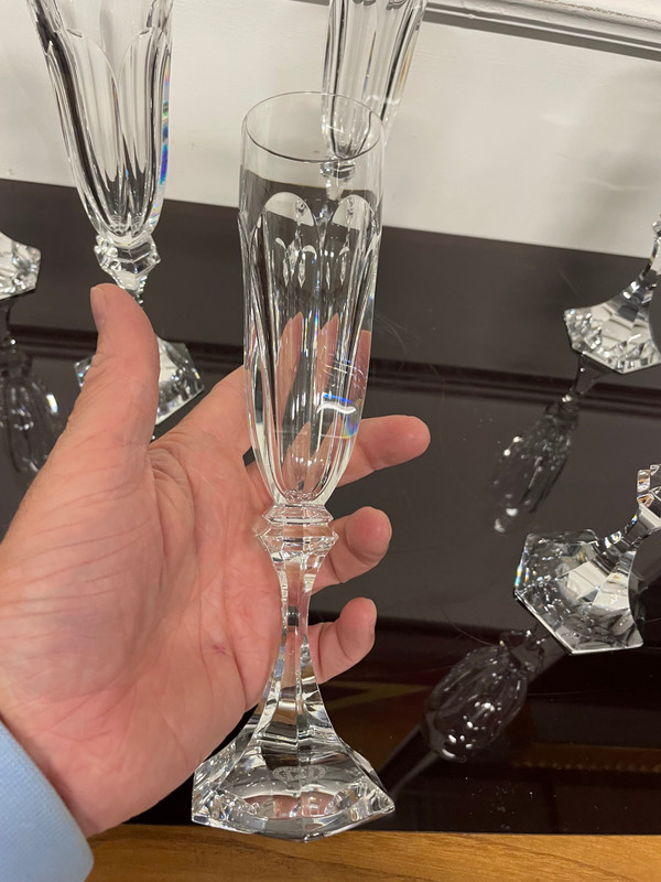 6 Saint Louis Crystal Champagne Flutes Chambord Model H: 22 Cm