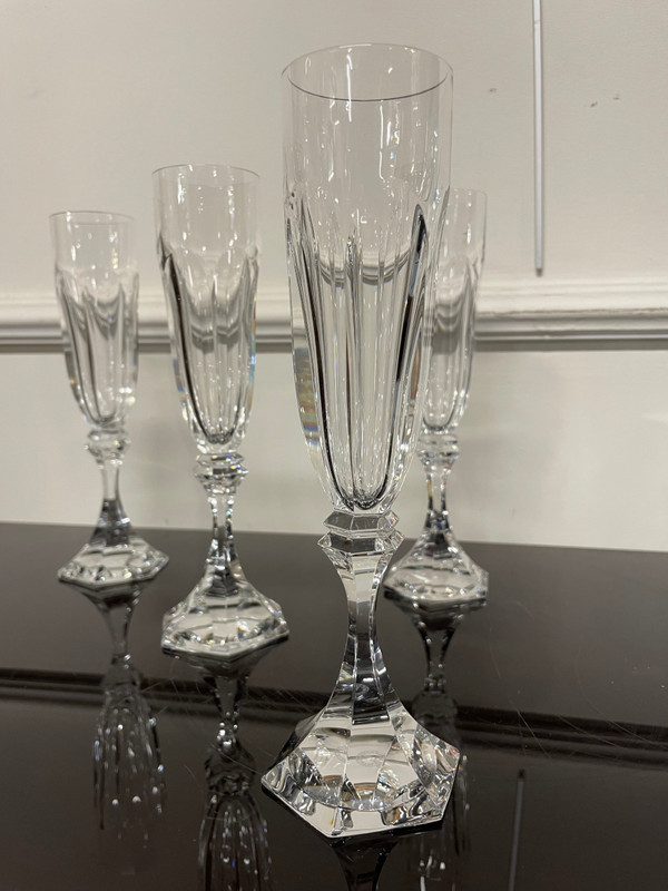 6 Saint Louis Crystal Champagne Flutes Chambord Model H: 22 Cm