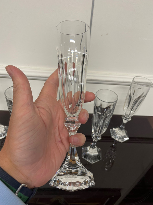 6 Saint Louis Crystal Champagne Flutes Chambord Model H: 22 Cm