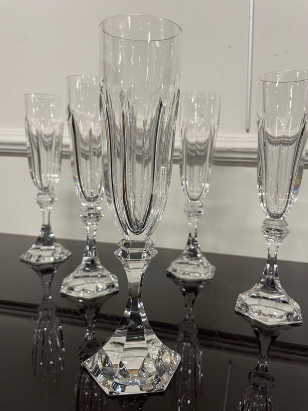 6 Saint Louis Crystal Champagne Flutes Chambord Model H: 22 Cm