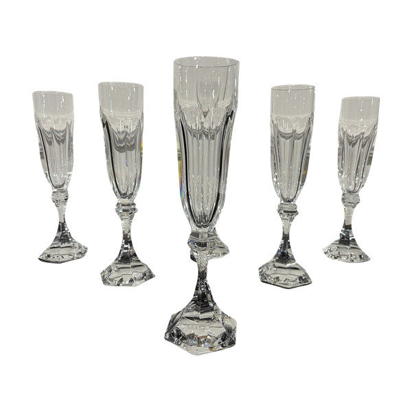 6 Saint Louis Crystal Champagne Flutes Chambord Model H: 22 Cm