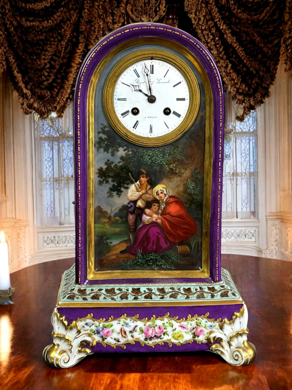 SÈVRES PORCELAIN CLOCK ATTRIBUTED TO JACOB PETIT CHARLES X PERIOD