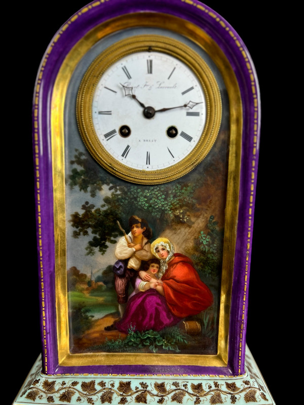 SÈVRES PORCELAIN CLOCK ATTRIBUTED TO JACOB PETIT CHARLES X PERIOD