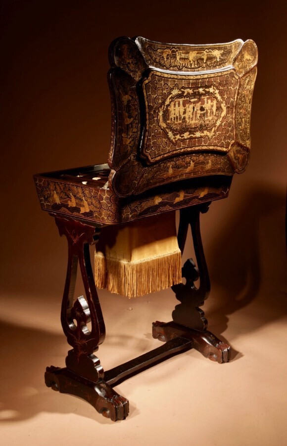 An original lacquered sewing/working table, still with the original Chinese gold paint.