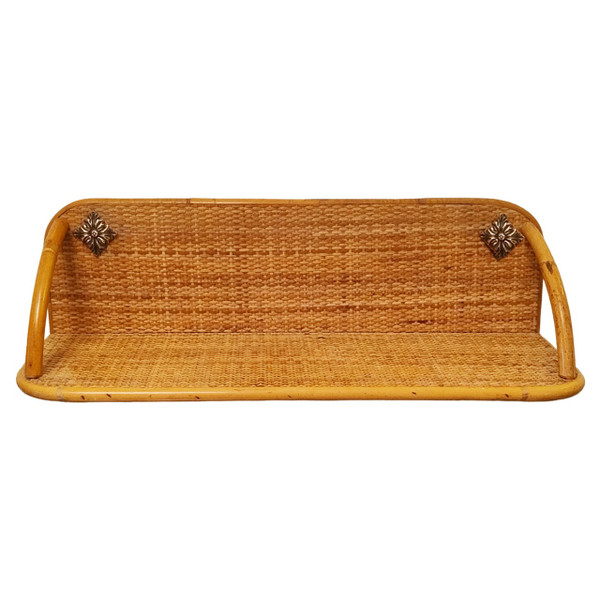 1960s Gorgeous Bamboo and Rattan Mirror and Console. Made in Italy