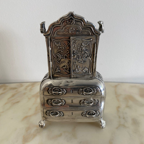Cassettone in miniatura in argento scribano XIX secolo Olanda