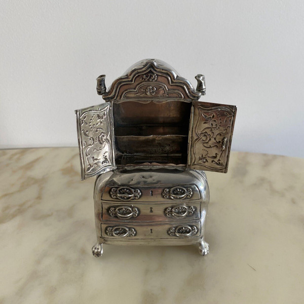 Cassettone in miniatura in argento scribano XIX secolo Olanda