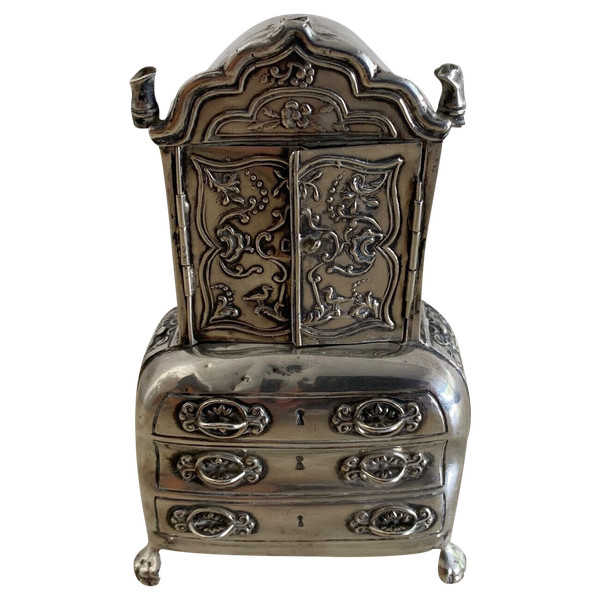 Cassettone in miniatura in argento scribano XIX secolo Olanda
