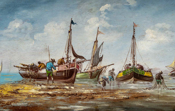 Pierre Julien Gilbert (1783-1860) Pêcheurs Bretons huile sur bois vers 1820-1850 