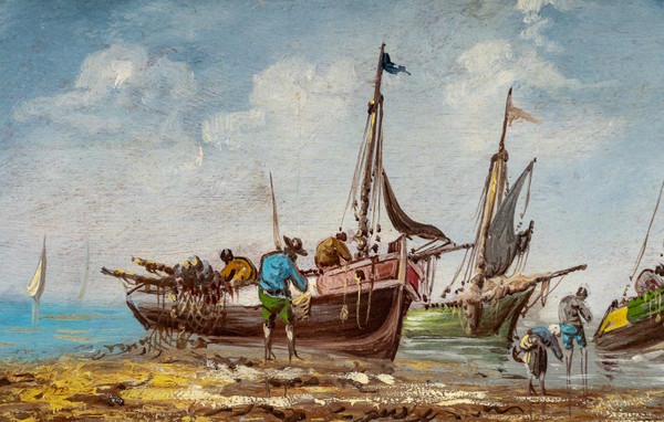 Pierre Julien Gilbert (1783-1860) Pêcheurs Bretons huile sur bois vers 1820-1850 