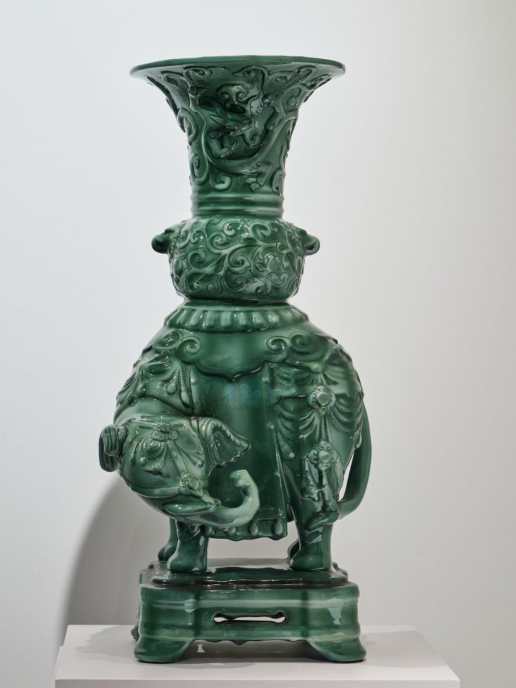 Théodore Deck, Pair of Elephants vases