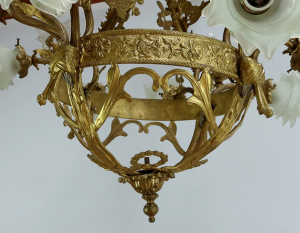 Lampadario a 12 luci in Bronzo Dorato stile Napoleone III - Fine XIX secolo