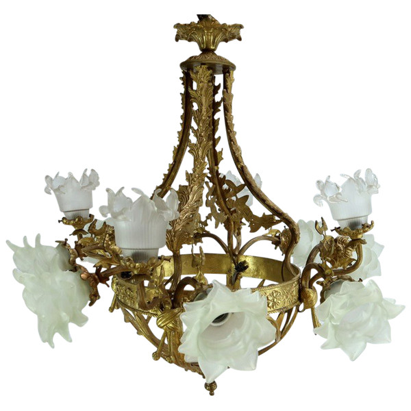 Lampadario a 12 luci in Bronzo Dorato stile Napoleone III - Fine XIX secolo