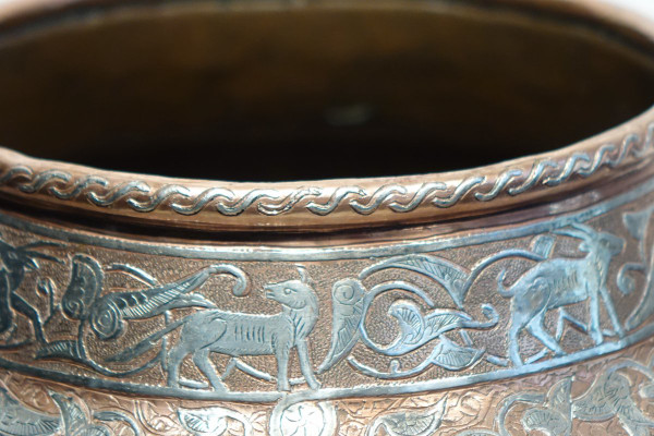 Grande Vaso in Rame Damascato Argento, Siria o Egitto, 1900 circa