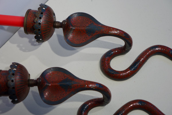Paire d'Appliques En Bronze Peint émaillé Représentant Des Cobras,angleterre,19e S.