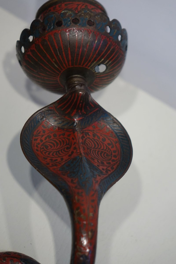 Paire d'Appliques En Bronze Peint émaillé Représentant Des Cobras,angleterre,19e S.