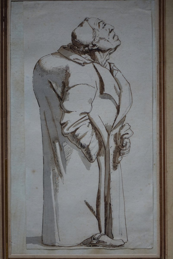 Dessin à l'Encre Brune Représentant Un Bossu,attibué à Ghezzi,rome,18e S.