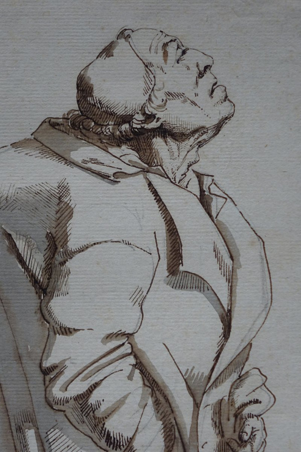 Dessin à l'Encre Brune Représentant Un Bossu,attibué à Ghezzi,rome,18e S.