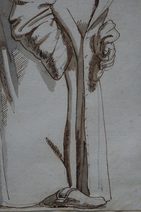 Dessin à l'Encre Brune Représentant Un Bossu,attibué à Ghezzi,rome,18e S.