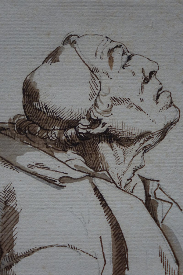 Dessin à l'Encre Brune Représentant Un Bossu,attibué à Ghezzi,rome,18e S.