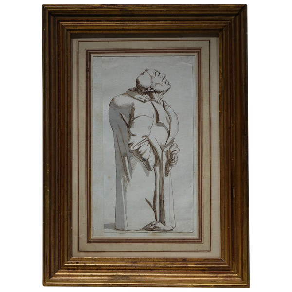 Dessin à l'Encre Brune Représentant Un Bossu,attibué à Ghezzi,rome,18e S.