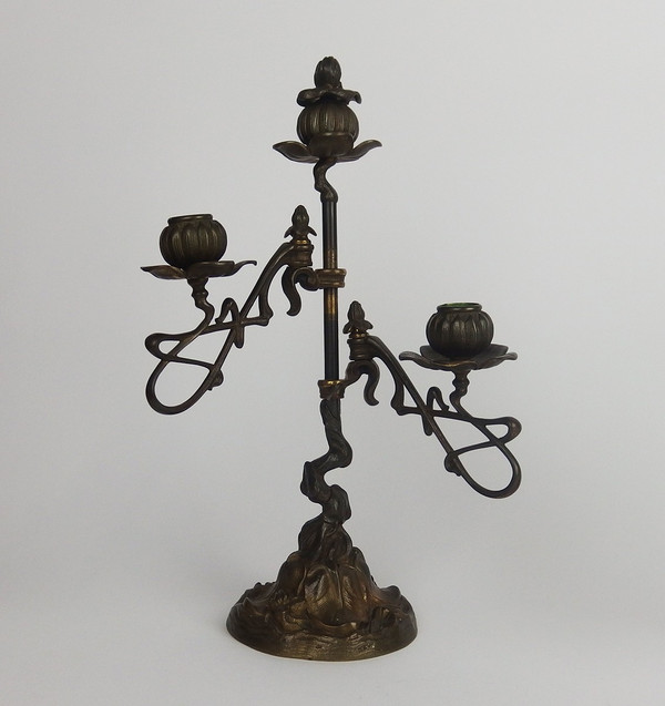 Pair of Art Nouveau bronze candlesticks.