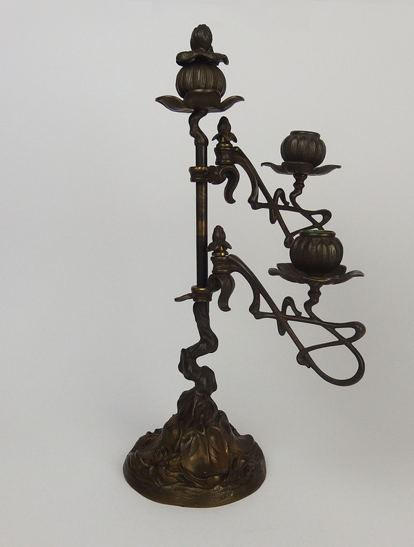 Pair of Art Nouveau bronze candlesticks.