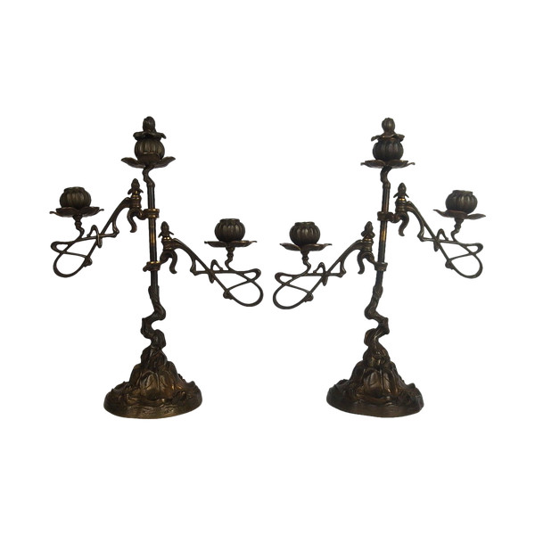Pair of Art Nouveau bronze candlesticks.