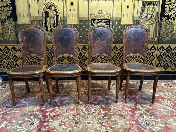 Set di 4 sedie Luigi XVI in pelle
