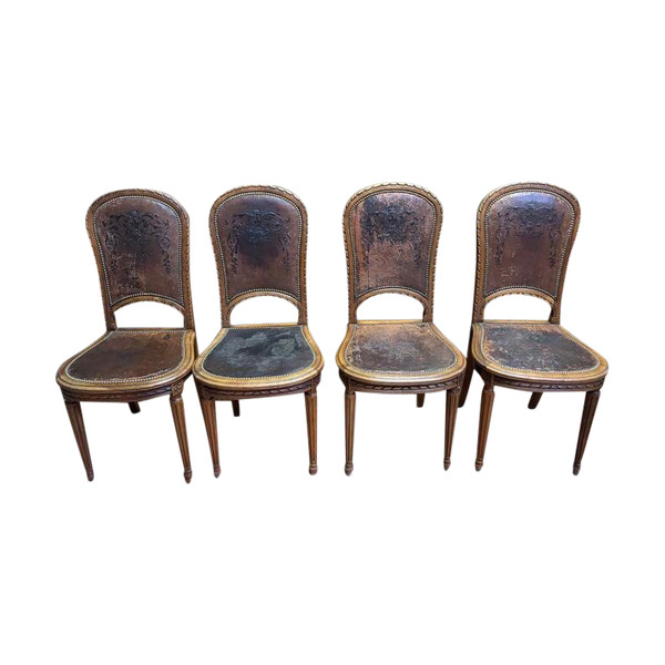 Set di 4 sedie Luigi XVI in pelle