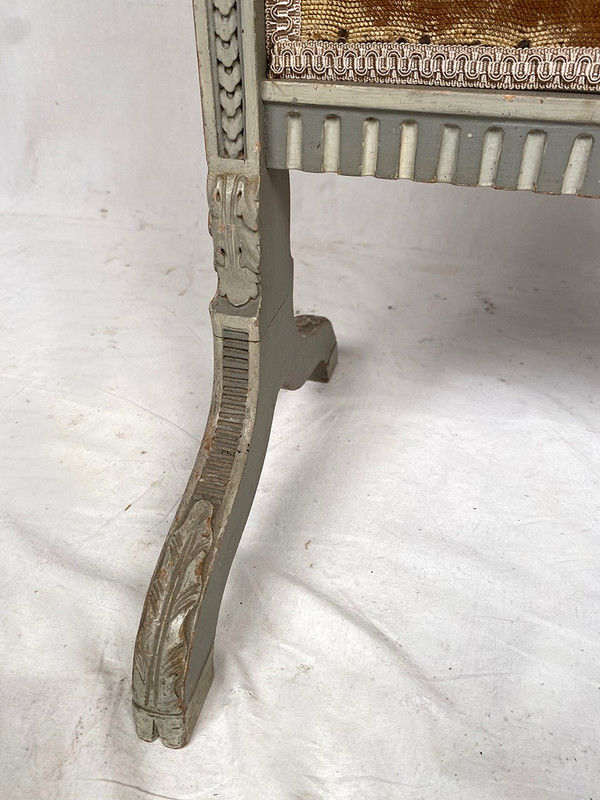 Ecran de cheminée en bois laqué gris de style Louis XVI, vers 1900