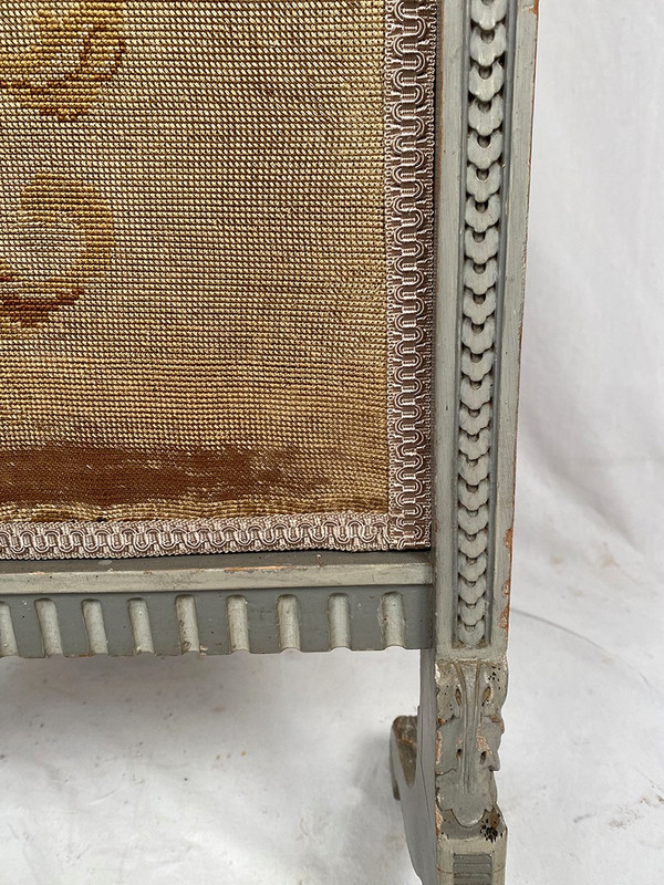 Ecran de cheminée en bois laqué gris de style Louis XVI, vers 1900