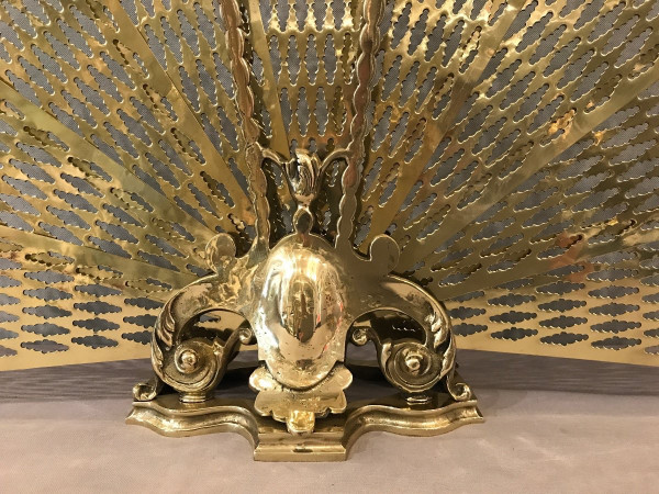 Antique bronze and brass fireplace screen from the 19th century