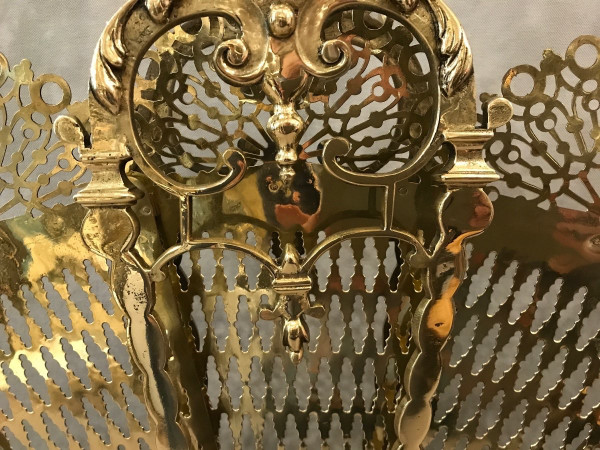 Antique bronze and brass fireplace screen from the 19th century