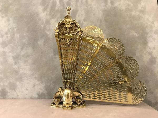 Antique bronze and brass fireplace screen from the 19th century