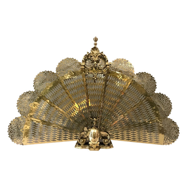 Antique bronze and brass fireplace screen from the 19th century
