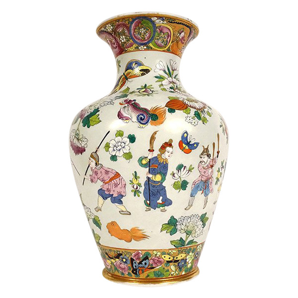 Vaso a balaustra in porcellana di Bayeux Caratteri cinesi Draghi Farfalle XIX secolo
