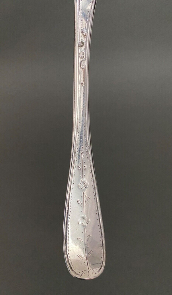 18th century silver sprinkling spoon from the Farmers General