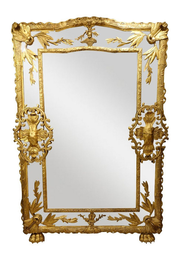 Large Carved and Gilded Wood Mirror, Italy, 18th C.