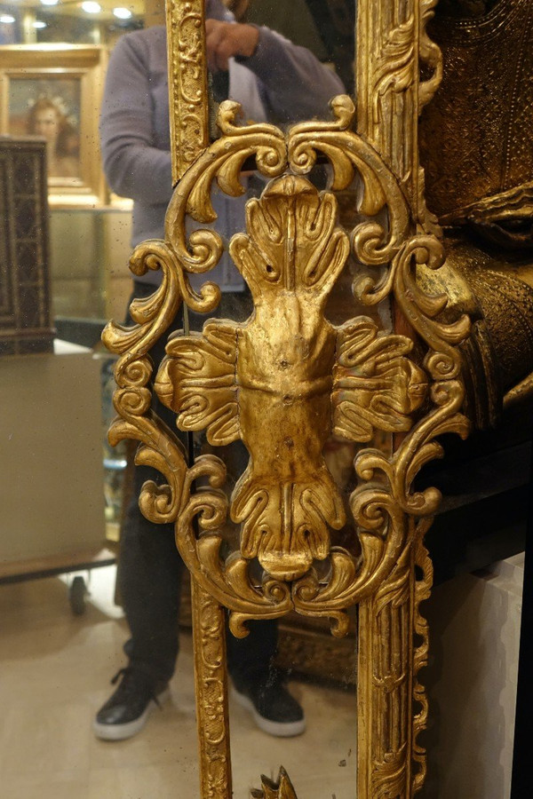 Large Carved and Gilded Wood Mirror, Italy, 18th C.