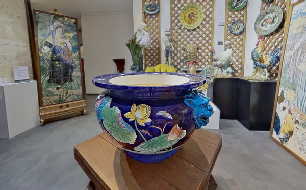 Eugène Collinot, Glazed ceramic cache pot, Art Nouveau